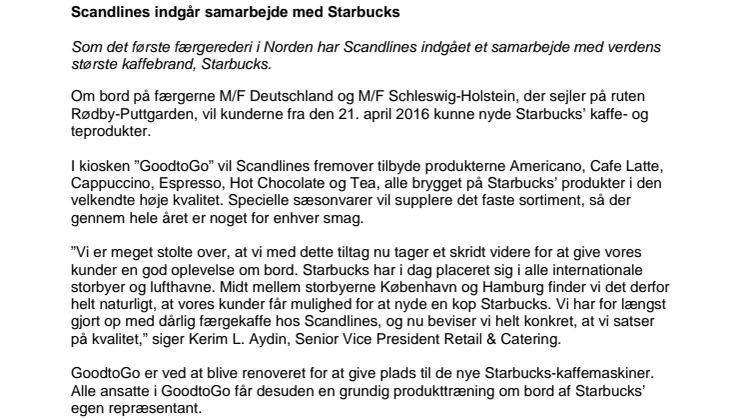 Scandlines indgår samarbejde med Starbucks 