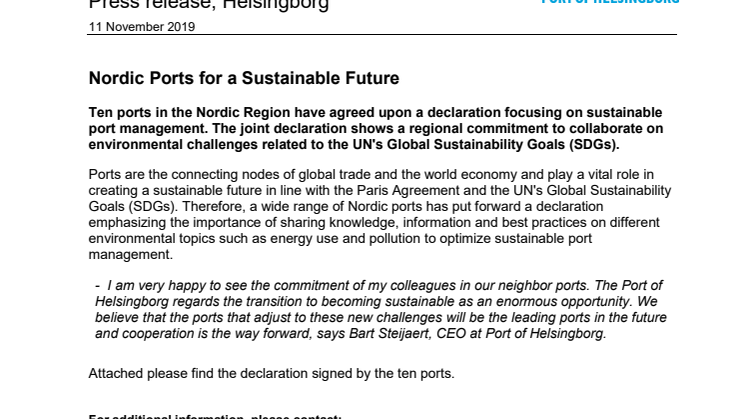 Nordic Ports for a Sustainable Future