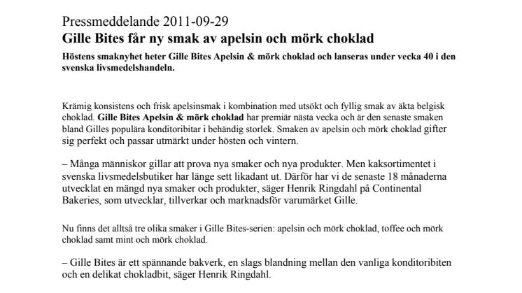 Gille Bites får ny smak av apelsin och mörk choklad