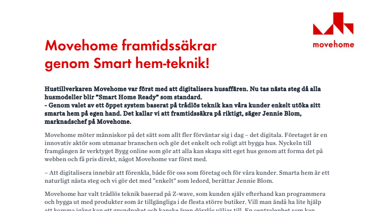 Movehome framtidssäkrar genom Smart hem-teknik