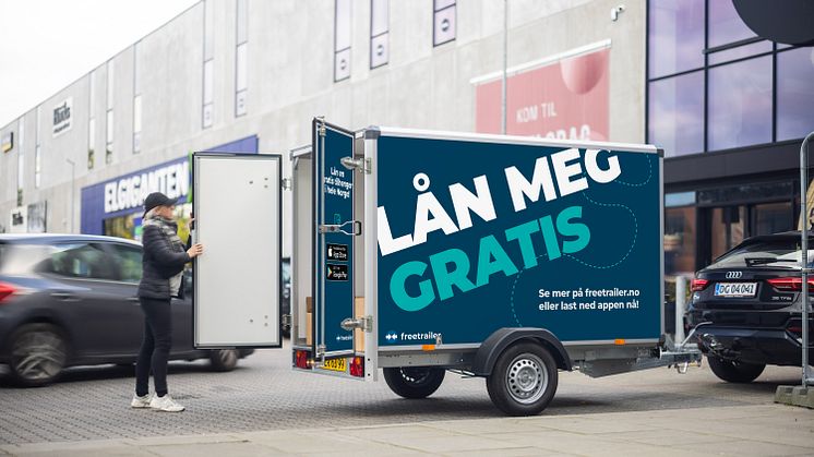 Lokale innbyggere i Drammen kan låne en henger gratis, uavhengig av om de handler i butikken der tilhengerne står eller ikke. Foto: PR.
