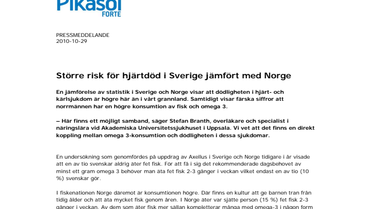 Större risk för hjärtdöd i Sverige jämfört med Norge