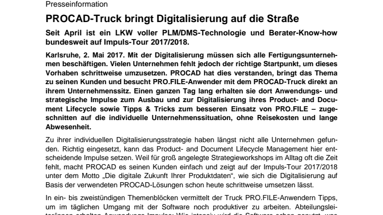 Bundesweit unterwegs: PLM-Anbieter PROCAD geht mit Truck auf Impuls-Tour 