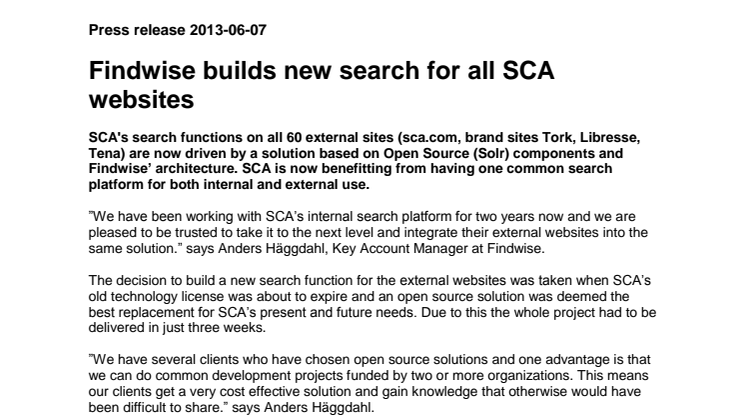 Findwise builds new search for all SCA websites