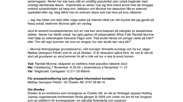 Skaparen av världens största webbserie xkcd i Sverige för första gången