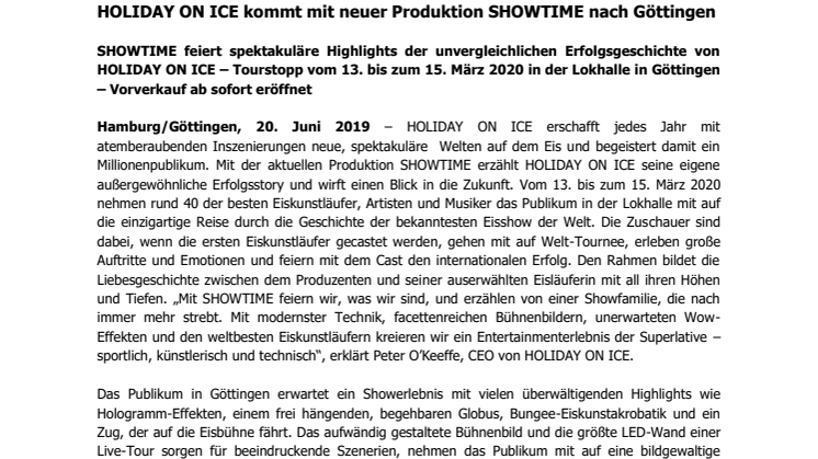 HOLIDAY ON ICE kommt mit neuer Produktion SHOWTIME nach Göttingen
