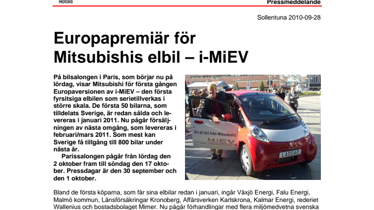 Europapremiär för Mitsubishis elbil – i-MiEV