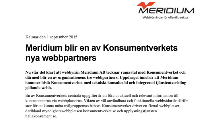 Meridium blir en av Konsumentverkets nya webbpartners