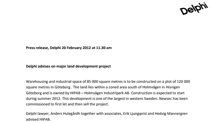 Delphi advises on major land development project