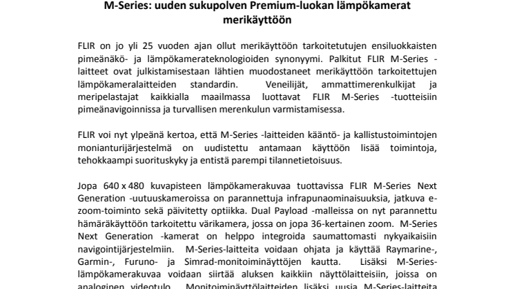 FLIR: M-Series: uuden sukupolven Premium-luokan lämpökamerat merikäyttöön