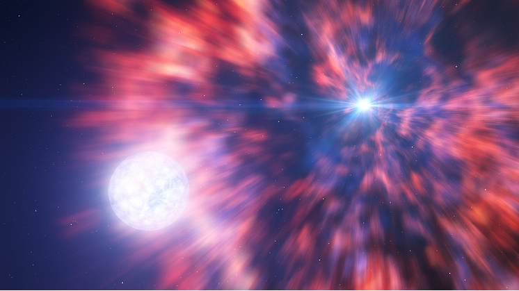 En konstnärlig tolkning av supernova SN 2022jli som inträffade när en massiv stjärna exploderade och lämnade efter sig ett kompakt objekt – en neutronstjärna eller ett svart hål. Credit: ESO/L. Calçada