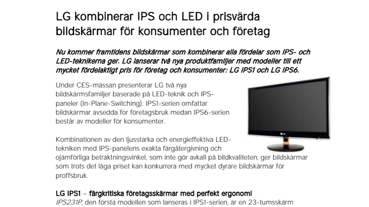 LG kombinerar IPS och LED i prisvärda bildskärmar för konsumenter och företag