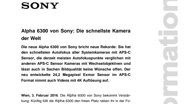 Alpha 6300 von Sony: Die schnellste Kamera der Welt