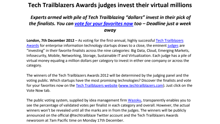 Tech Trailblazers Awards judges invest their virtual millions  