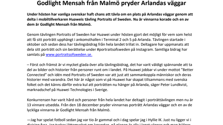 Godlight Mensah från Malmö pryder Arlandas väggar
