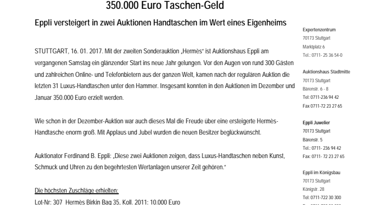 350.000 Euro Taschen-Geld