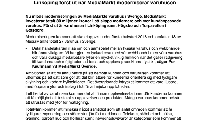 Linköping först ut när MediaMarkt moderniserar varuhusen