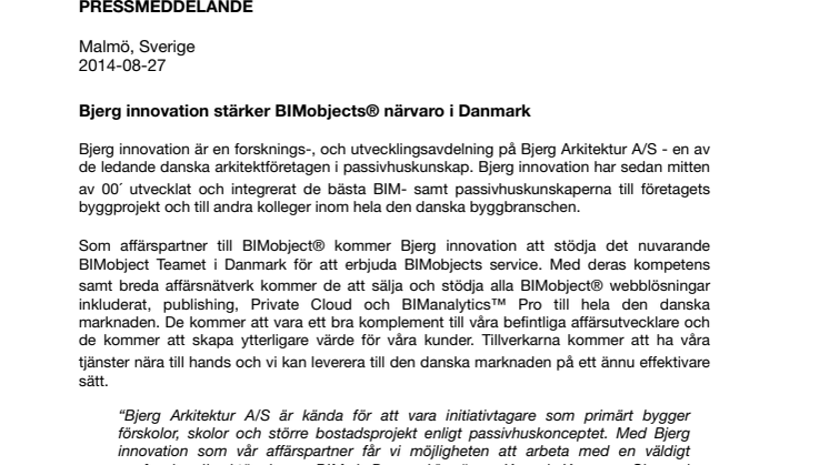 Bjerg innovation stärker BIMobjects® närvaro i Danmark