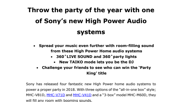 ​Sonys nya High Power Audio-system levererar årets bästa fest