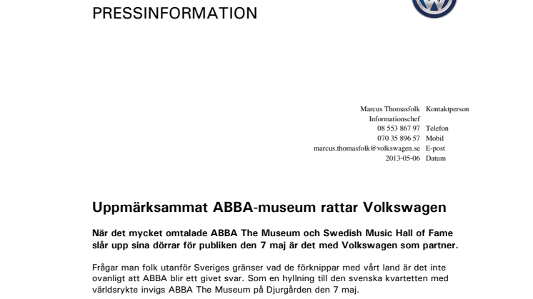 Uppmärksammat ABBA-museum rattar Volkswagen 