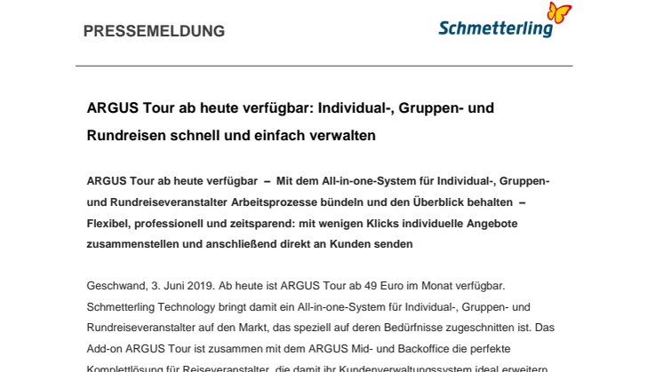 ARGUS Tour ab heute verfügbar: Individual-, Gruppen- und Rundreisen schnell und einfach verwalten