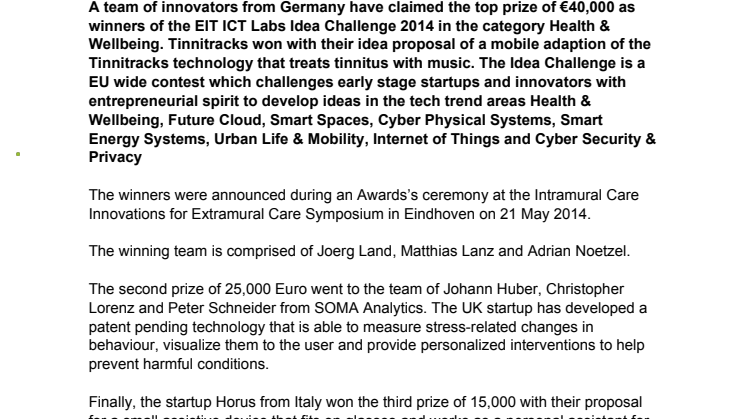 Idea Challenge: Tinnitracks wins in category Health & Wellbeing