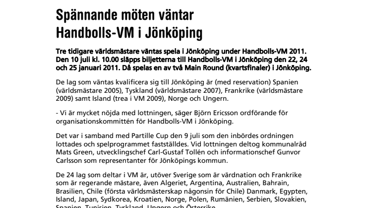 Spännande möten väntar Handbolls-VM i Jönköping