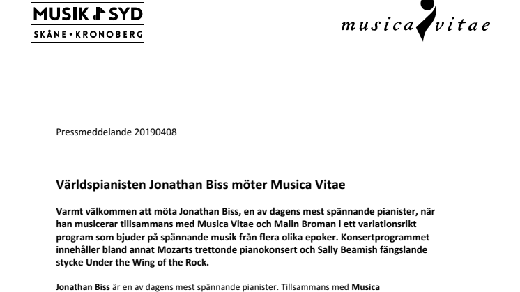 Världspianisten Jonathan Biss möter Musica Vitae