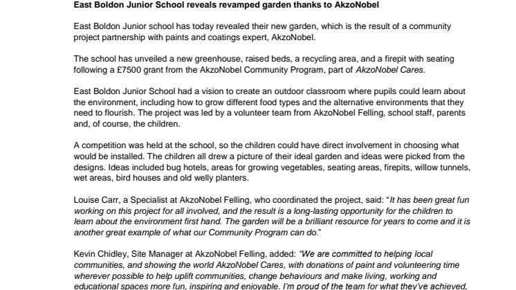 East Boldon Junior School reveals revamped garden thanks to AkzoNobel