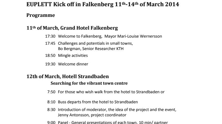 Program för EU-utbyte i Falkenberg 11-14 mars 2014