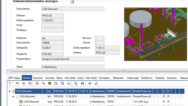 PDM-Software PRO.FILE mit neuer CAD-Integration für Autodesk AutoCAD Plant 3D