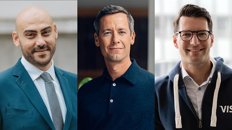 I bild: Adel Naamneh (Checkout.com), Olle Lundin (Froda), Philip Konopik (Visa).