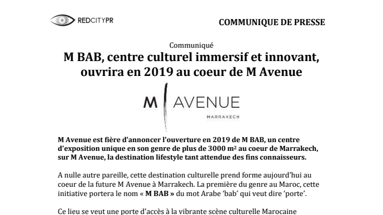 M BAB, centre culturel immersif et innovant, ouvrira en 2019 au coeur de M Avenue