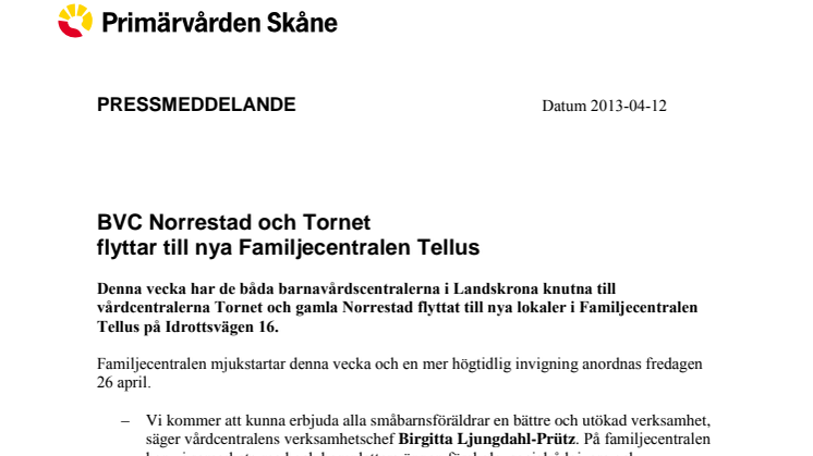 Landskrona: BVC Norrestad och Tornet flyttar till nya Familjecentralen Tellus