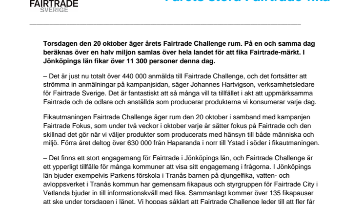 Över 11 300 Jönköpingsbor deltar i årets stora Fairtrade-fika