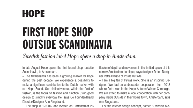 First Hope shop outside Scandinavia