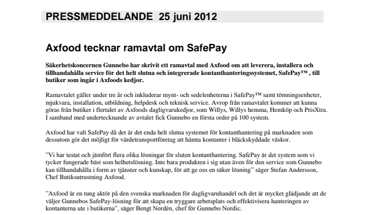 Axfood tecknar ramavtal om SafePay 