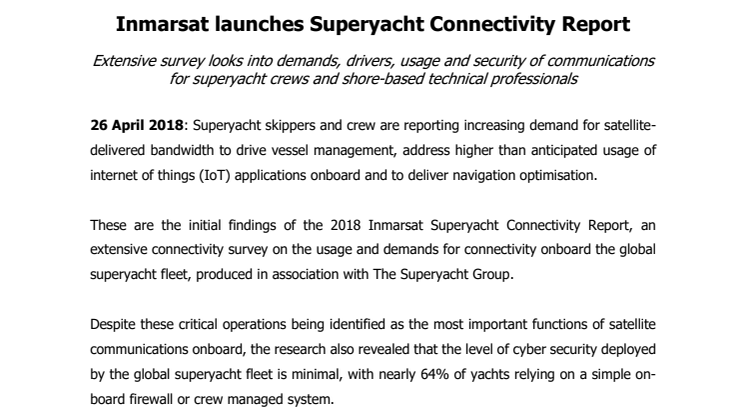 Inmarsat: Inmarsat Launches Superyacht Connectivity Report 
