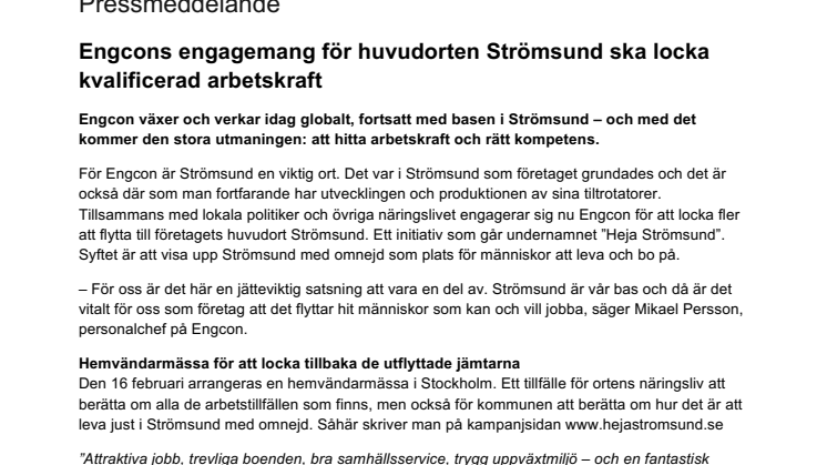 Engcons engagemang för huvudorten Strömsund ska locka kvalificerad arbetskraft