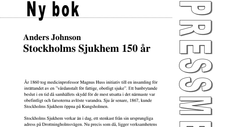 Ny bok: Stockholms Sjukhem 150 år av Anders Johnson