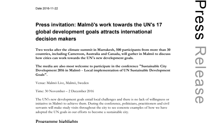 Malmö's work towards the UN's 17 global development goals attracts international decision makers