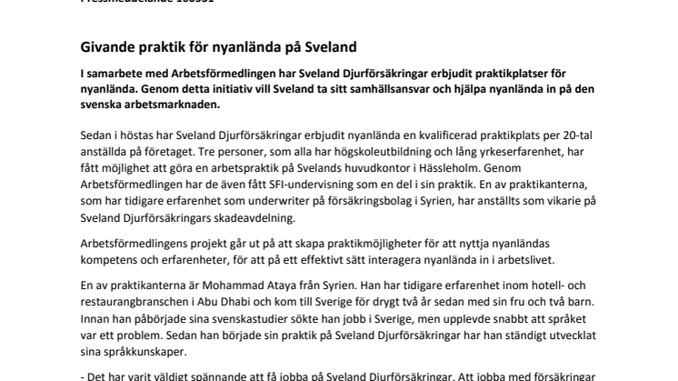 Givande praktik för nyanlända på Sveland 