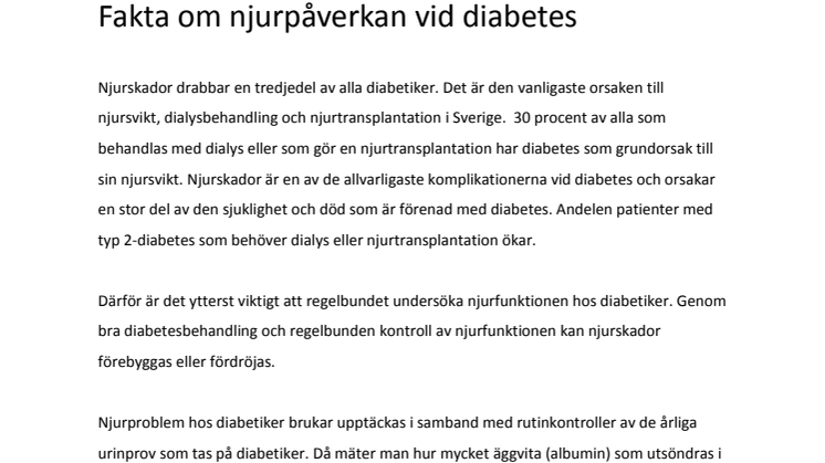 Fakta om njurpåverkan vid diabetes