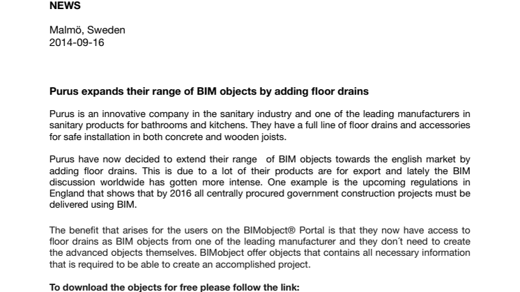 Purus expands their range of BIM objects by adding floor drains