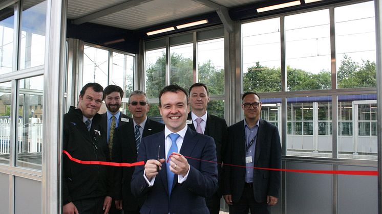 MP Stephen McPartland cuts a ribbon to mark Knebworth station's £750K upgrade