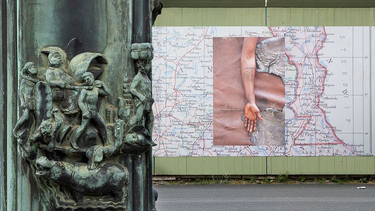 Installationsvy Packhusplatsen (Franska tomten). Konstverk av Ibrahim Mahama (2019–2020). Foto: Hendrik Zeitler