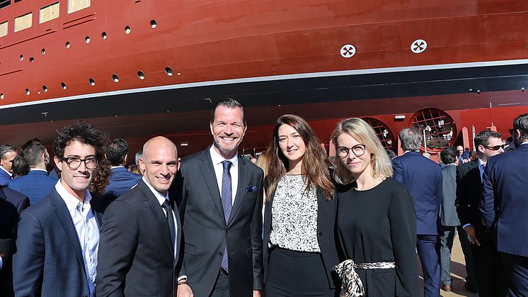 TDoS team at Splashdown Ceremony of The Ritz-Carlton Yacht Collection. (From left: Riccardo Manzoni, Daniel Nerhagen, Fredrik Johansson, Nahal Kadora, Dagny Lietz)