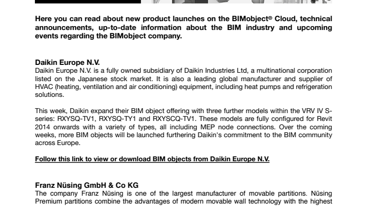New BIM objects from Daikin Europe, Nüsing and Solus Ceramics 