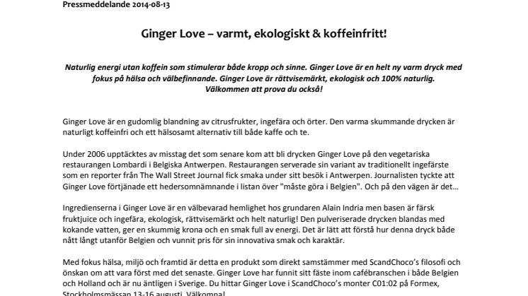 Ginger Love – varmt, ekologiskt & koffeinfritt!