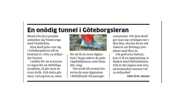 En onödig tunnel i Göteborgsleran